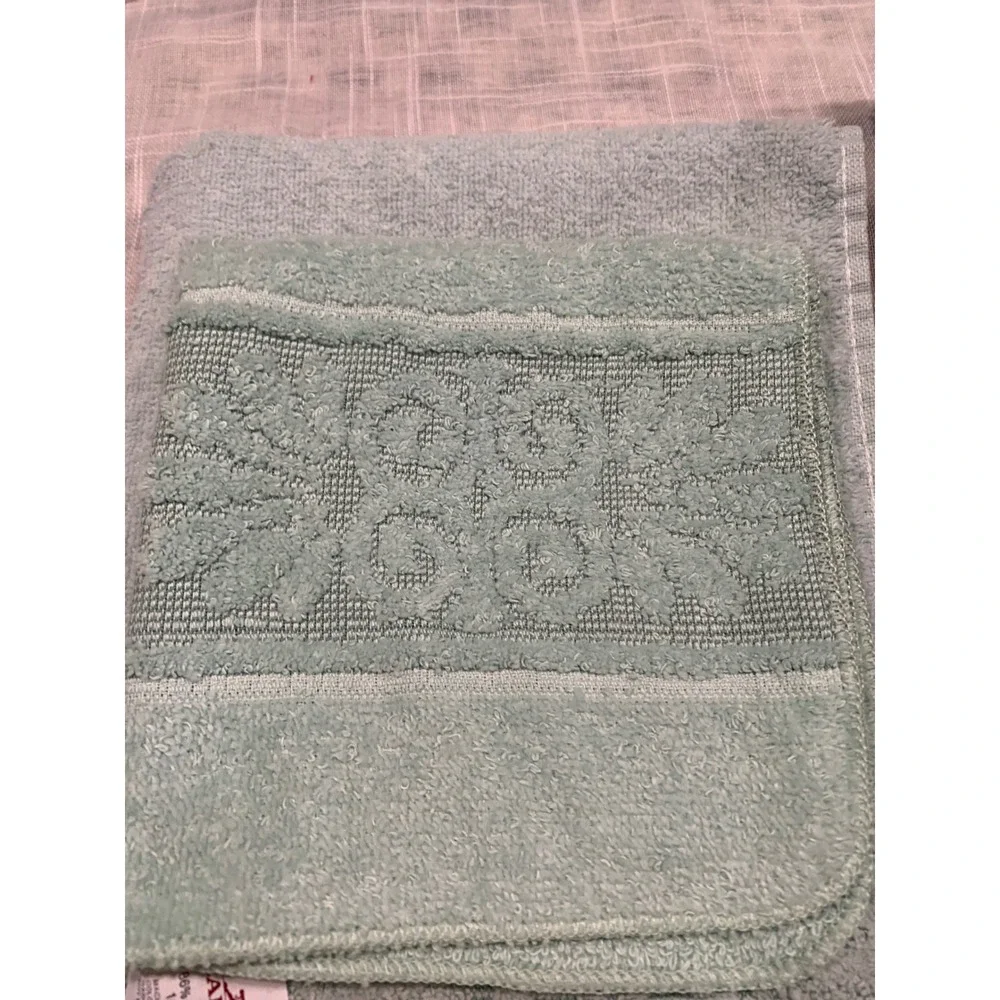 Vintage Cannon Sage Green Towel Set Fringed Retro Floral Cottagecore Rare Y2K